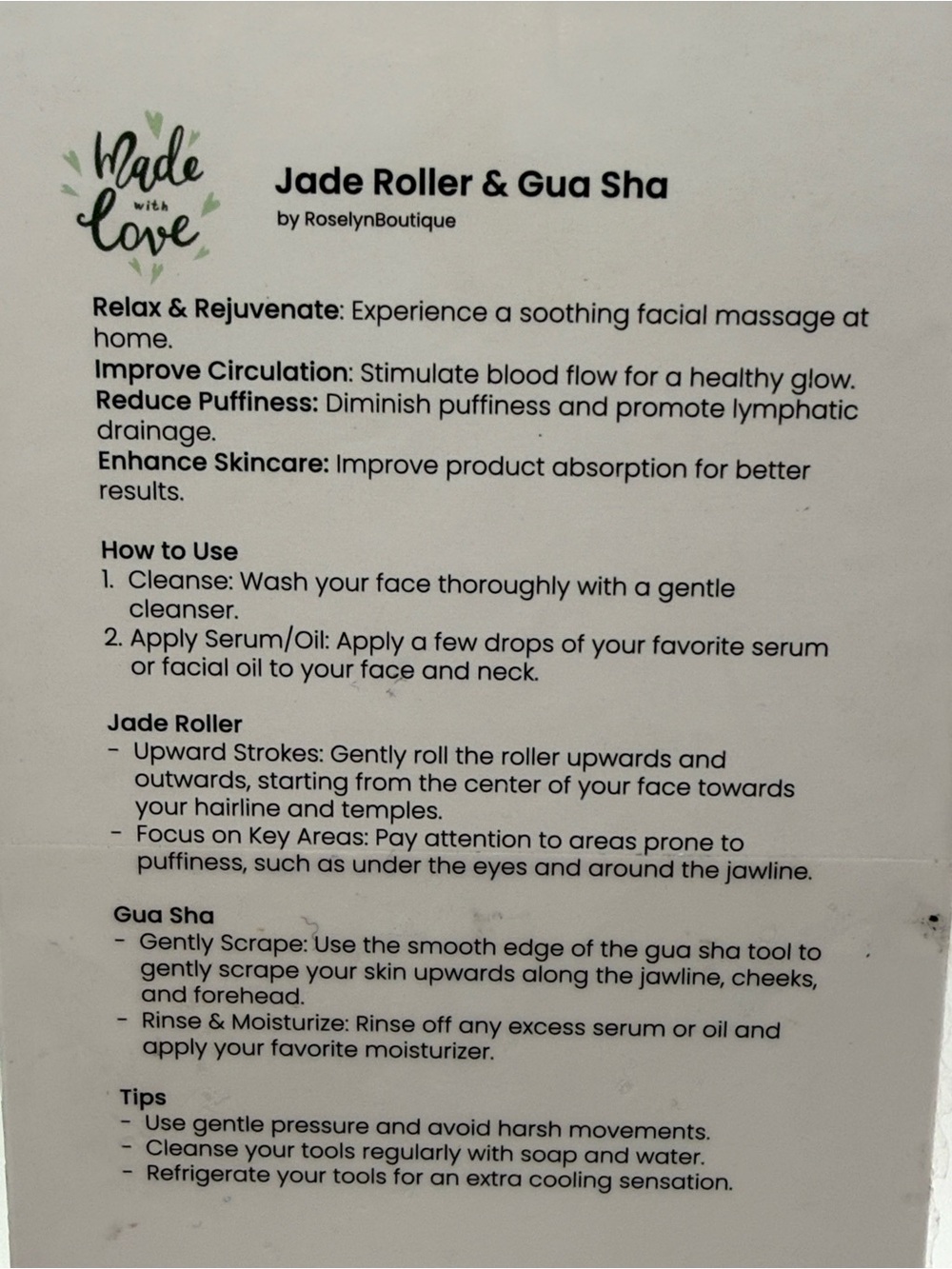 ROSELYNBOUTIQUE Natural Jade Stone Gua Sha Facial Tool - NIB - Picture 4 of 6